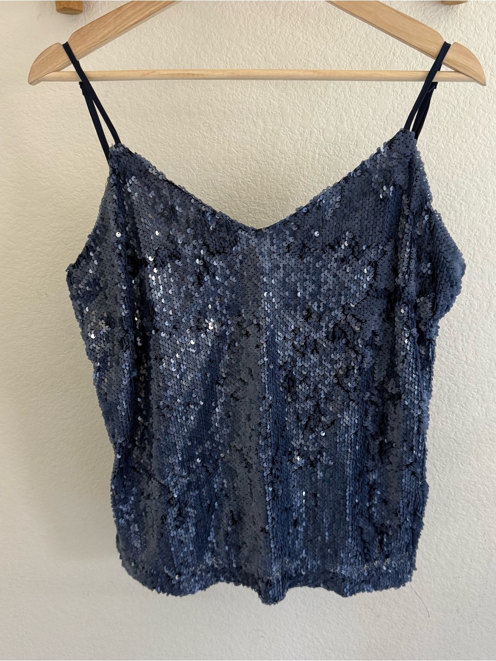 DKNY 90s disco glam party sequin navy blue tank tap adjustable straps size S